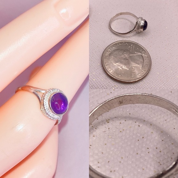 Petite Ring Set Amethyst & Smoky Topaz Handmade Midi Rings - Picture 5 of 7